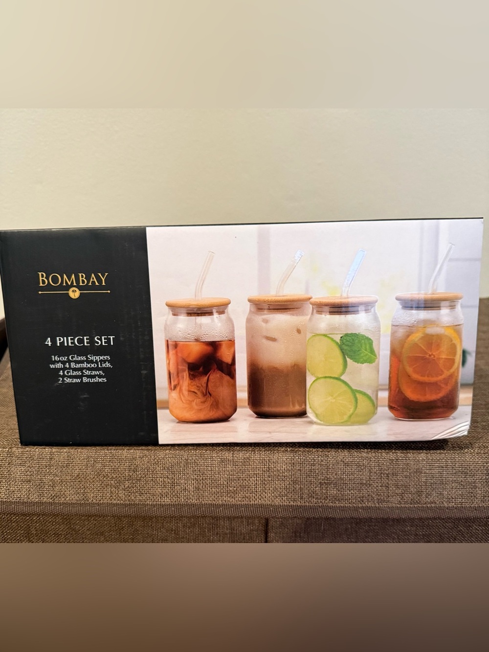 Bombay Clear Glass Sipper Jar Set with Bamboo Lids (4-Pack)